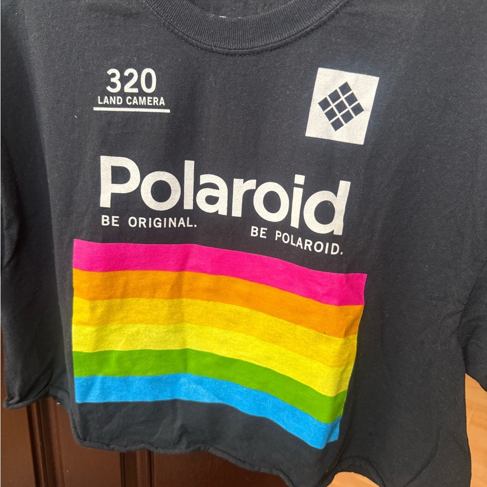 Polaroid Kids Black Tee with Rainbow Graphic